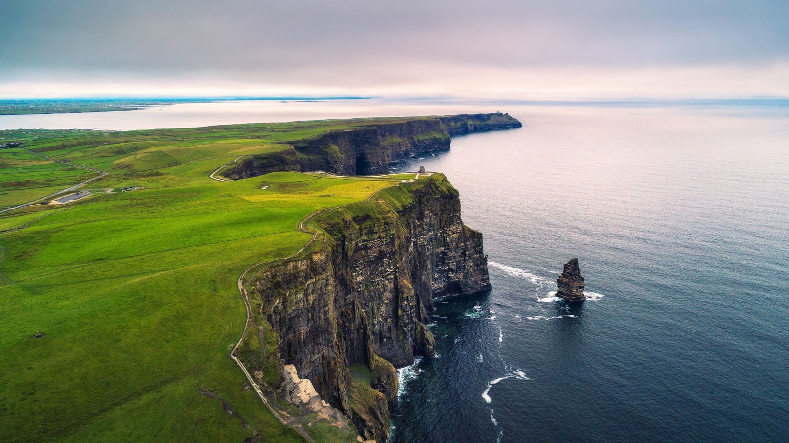 Aeriel view of the scenic Cliffs of Moher in Ireland