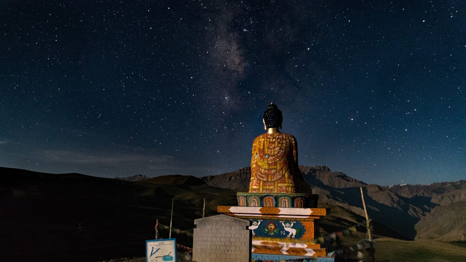 Milky way band over the Buddha statue at Langza, Spiti