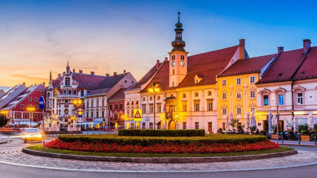 Scenic city view of Maribor, Slovenia with historic buildings