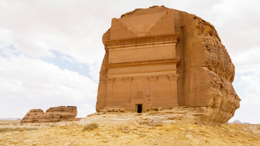 Tomb of Lihyan (Qasr AlFarid) in AlUla, iconic rock-cut monument in Mada’in Saleh, Saudi Arabia